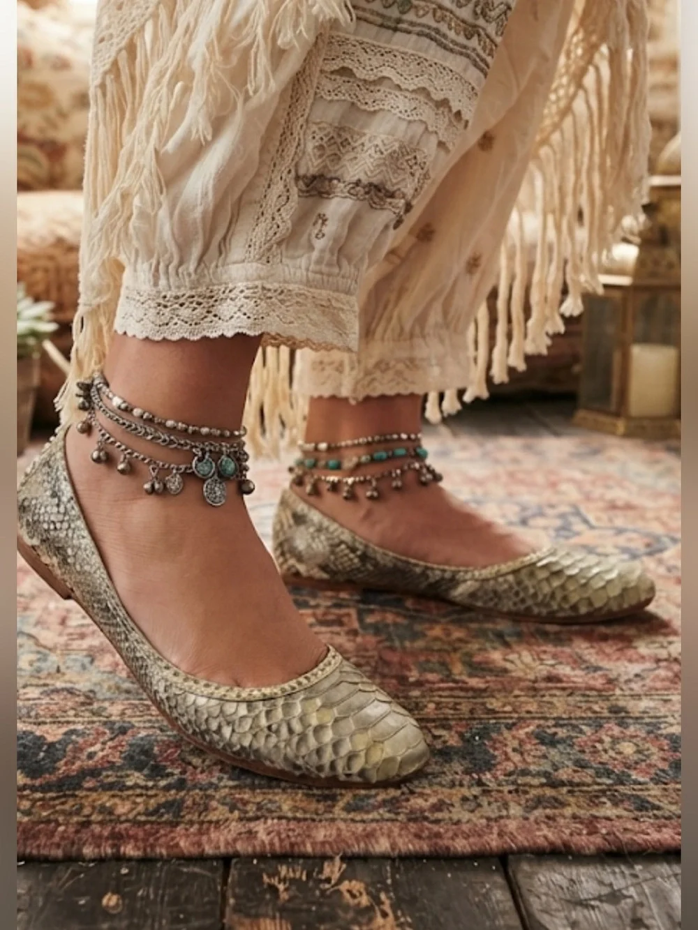 Frye Snake Embossed Gold Ballet Flats Leather Slip-On Size 10